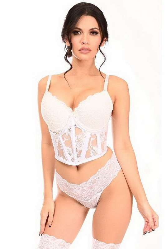 Plus Size Lavish White Sheer Lace Underwire Underbust Corset Set