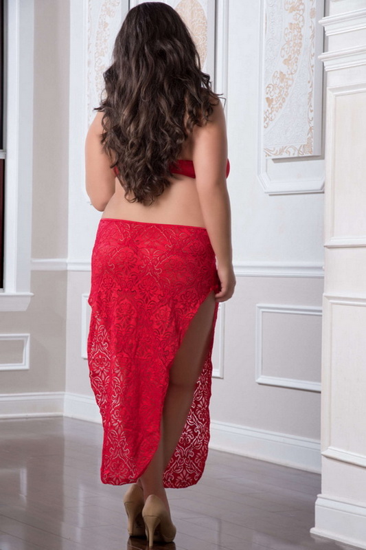 Plus Size Red Lace Shoulder Baring Night Gown image 1
