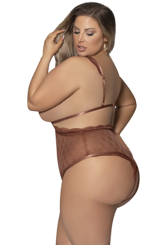 Plus Size Jacquard Mesh Cupless & Crotchless Lingerie Teddy image 1