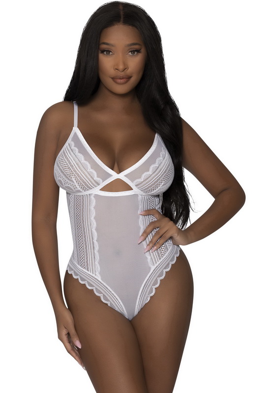 White Mesh & Lace Cheeky Lingerie Teddy