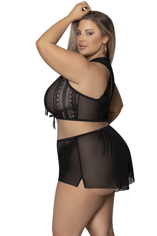 Plus Size Black Tie Front Cami & Tap Short image 1