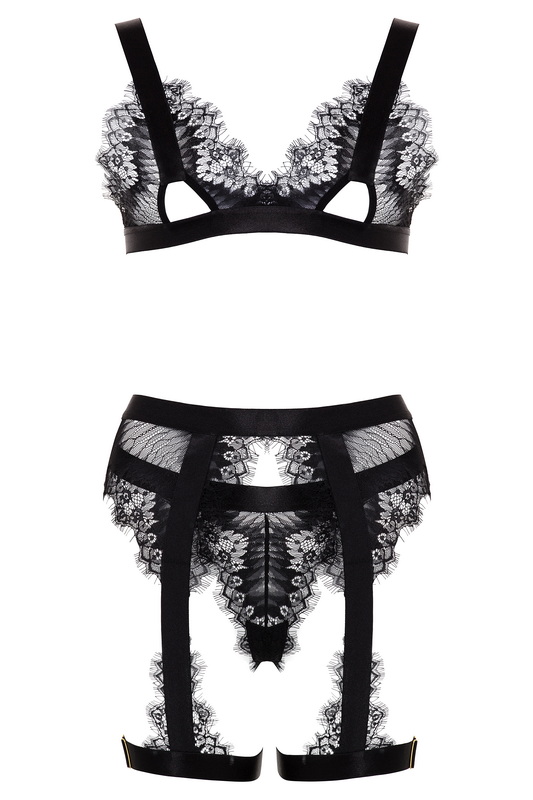 Black Snake Print Eyelash Lace Lingerie Bra Set