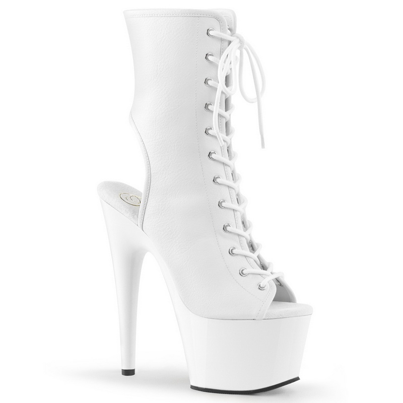 Pleaser 7" Heel White Faux Leather Open Toe Ankle Boots