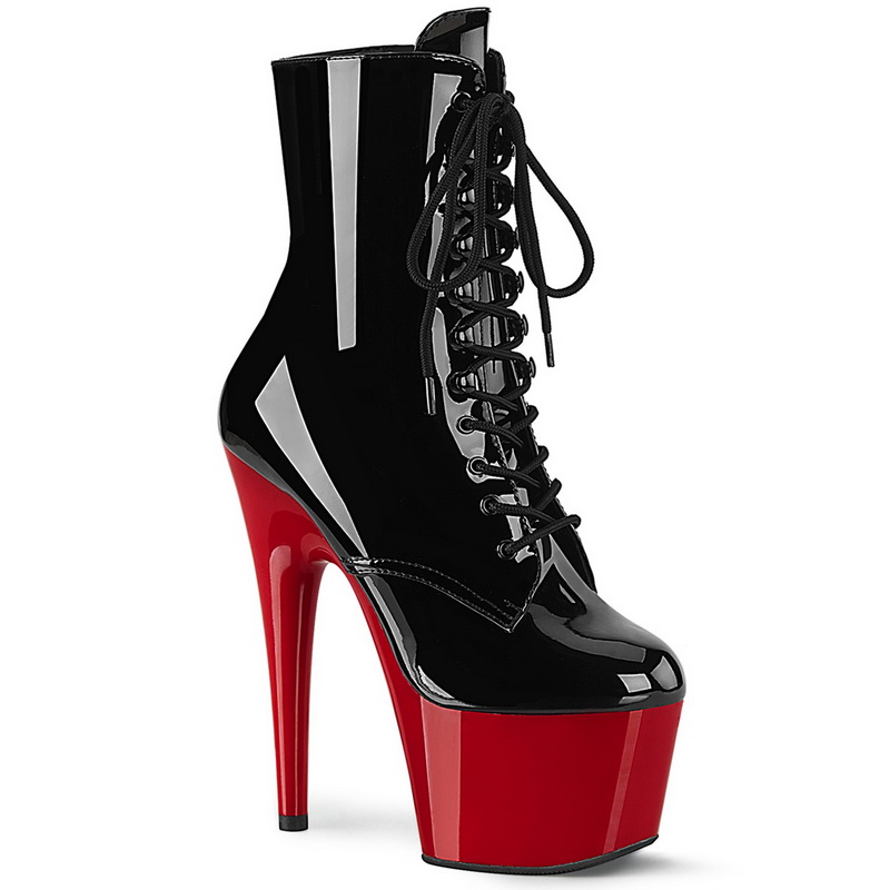 7" Heel Black Patent & Red Ankle Boots