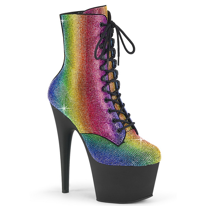 Pleaser 7" Heel Rainbow Rhinestone Embellished Ankle Boots