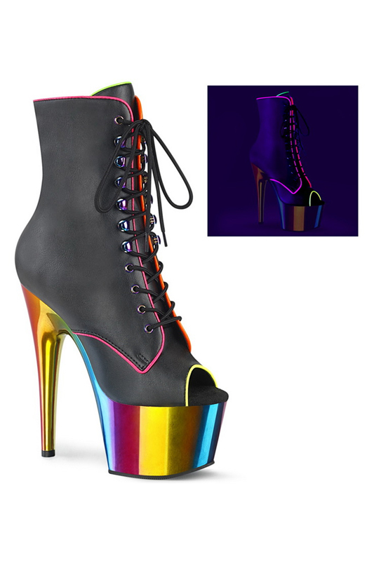 7" Heel Blacklight Reactive Piping Peep Toe Ankle Boots