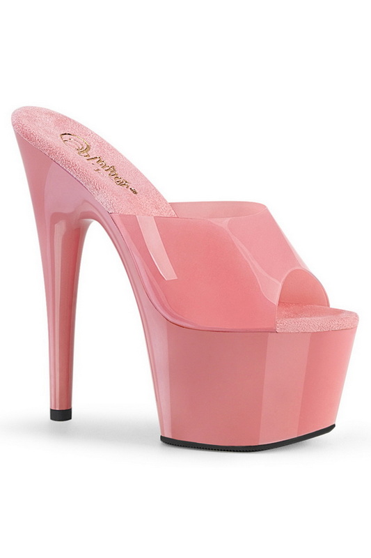 7" Heel Baby Pink Platform Slides