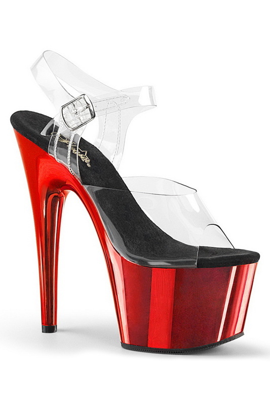 7" Heel Red Chrome Plated Platform Ankle Strap Sandals