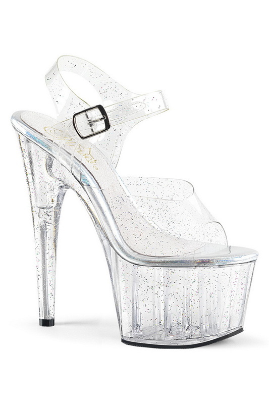 7" Heel Mini Iridescent Glitter Ankle Strap Sandals