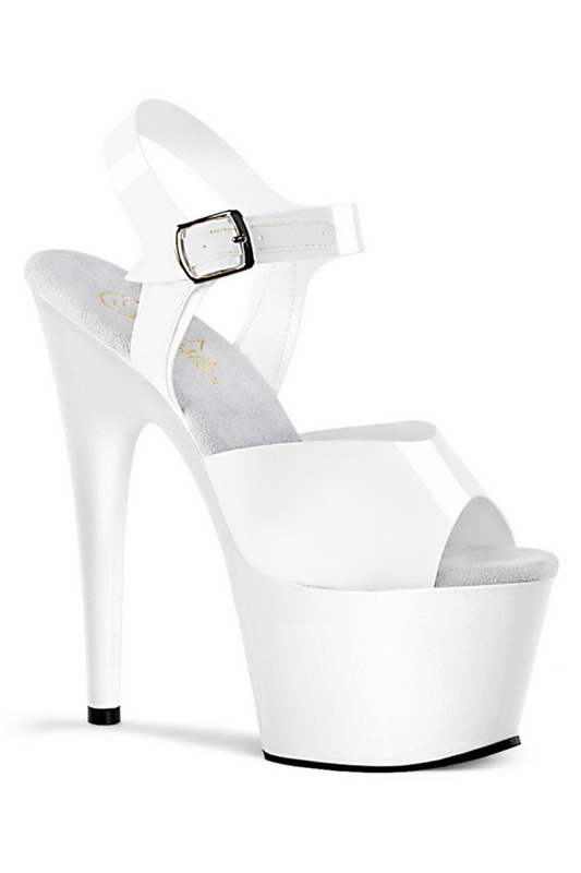 Pleaser 7" Heel White Platform Ankle Strap Sandals