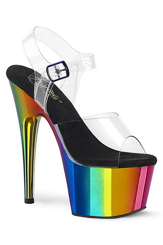 7" Heel Rainbow Chrome Platform Ankle Strap Sandals