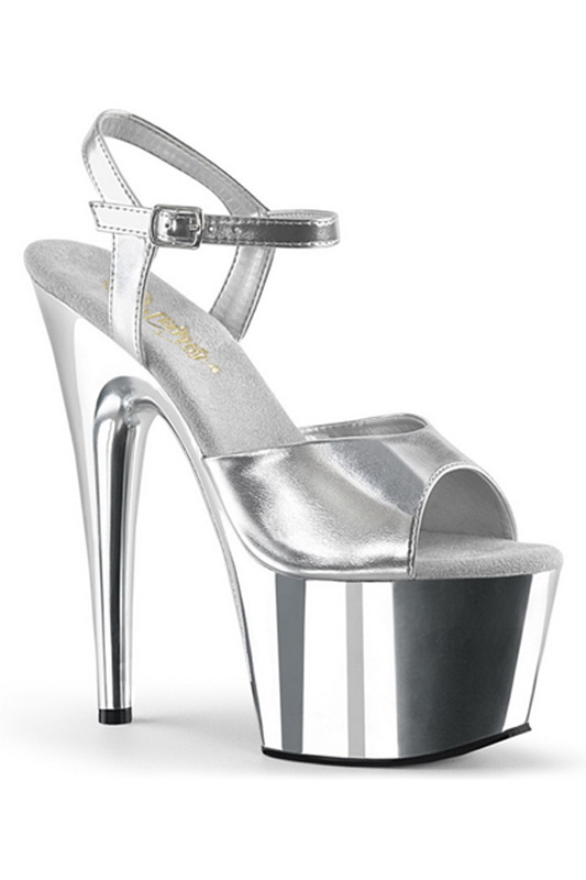 7" Heel Silver Chrome Platform Ankle Strap Sandals