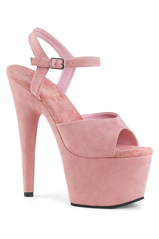 7" Heel Baby Pink Faux Suede Ankle Strap Sandals