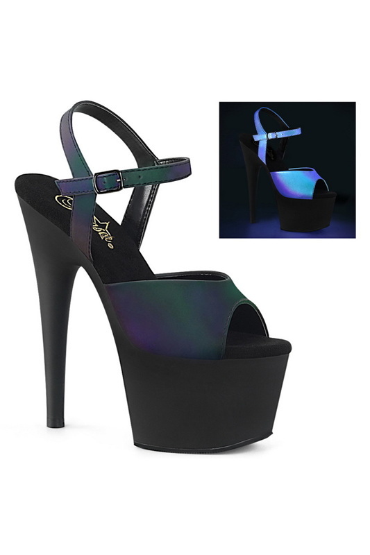 7" Heel Green Multi Reflective Platform Ankle Strap Sandals