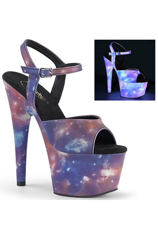 7" Heel Reflective Galaxy Platform Ankle Strap Sandals