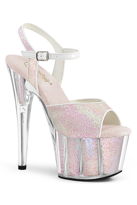 7" Heel Opal Glitter Platform Ankle Strap Sandals