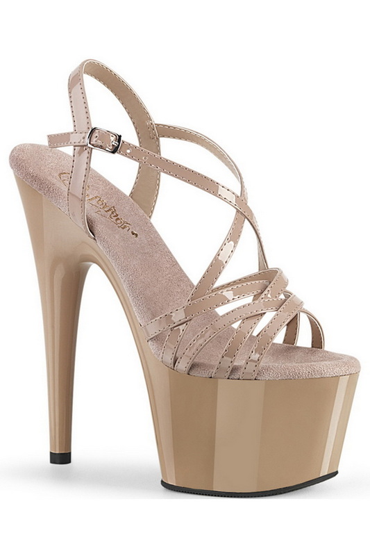 7" Heel Nude Patent Platform Ankle Strap Sandals