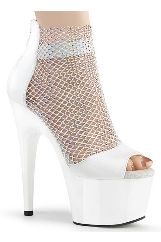 7" Heel White AB Rhinestone Mesh Peep Toe Sandals