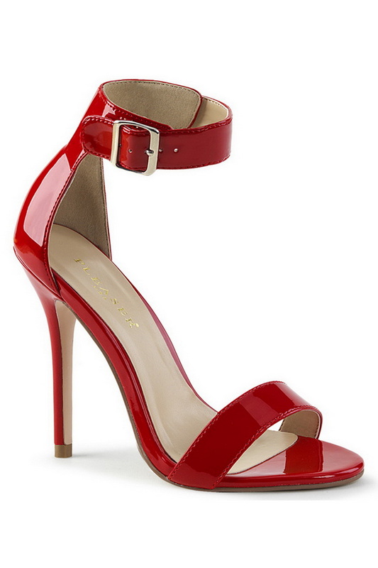 5" Stiletto Heel Red Ankle Strap Sandals