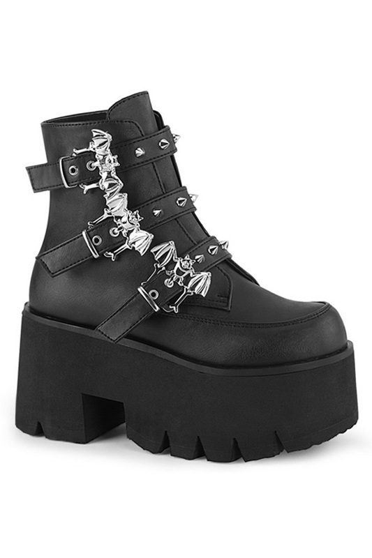 Demonia 3 1/2" Chunky Heel Black Vegan Leather Ankle Boots