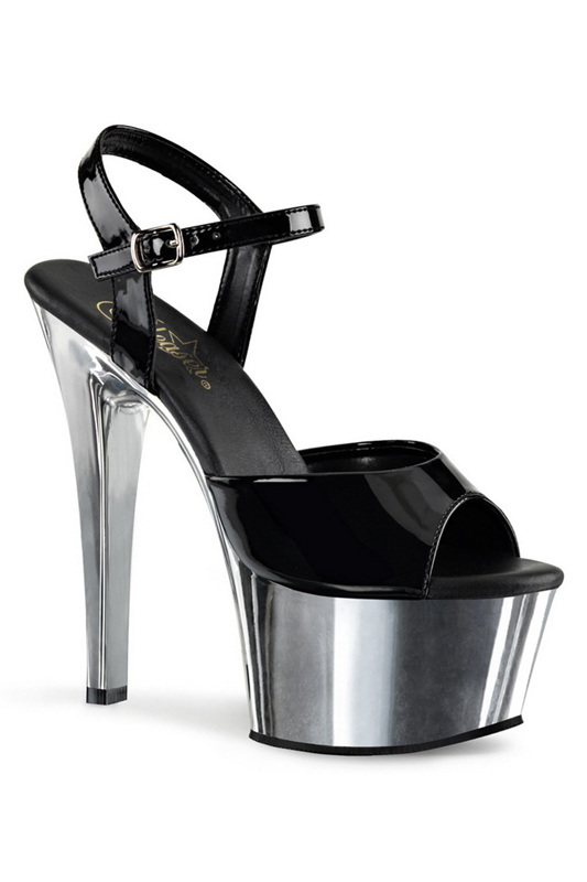 6" Heel Black Patent Ankle Strap Sandals