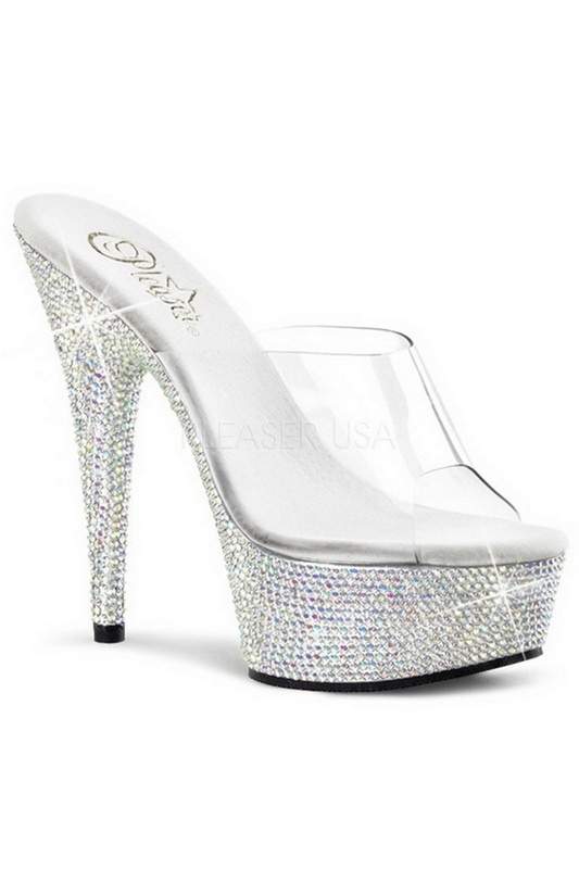 Clear & Silver Rhinestones Slip On Stiletto Heel