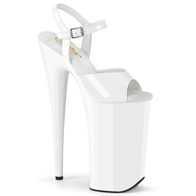 10" Heel White Ankle Strap Sandals