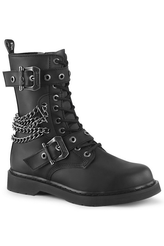 1 1/4" Heel Black Vegan Leather Unisex Combat Boots