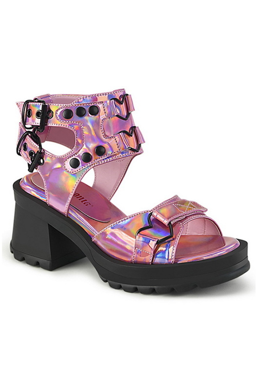 Demonia 2 3/4" Chunky Heel Pink Hologram Sandals