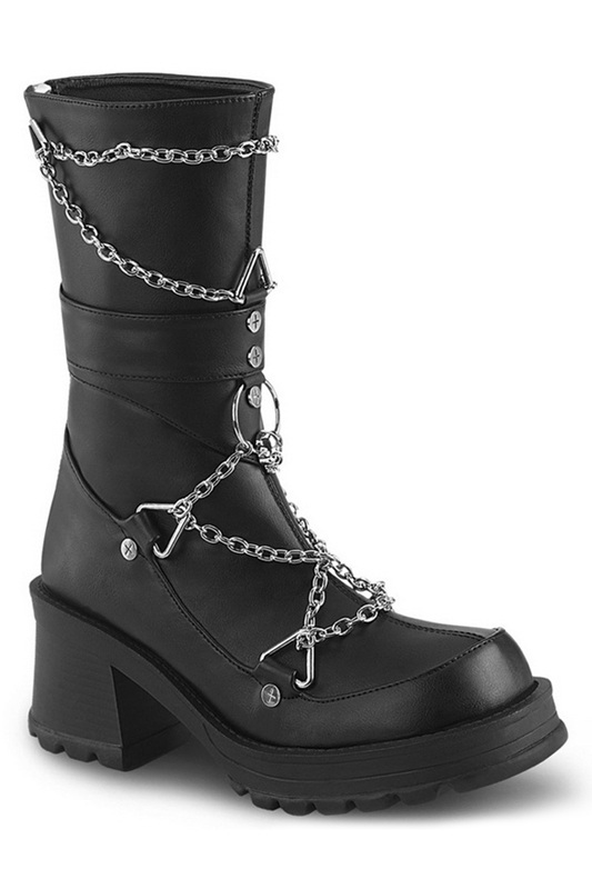 Demonia 2 3/4" Chunky Heel Black Vegan Leather Mid-Calf Boots