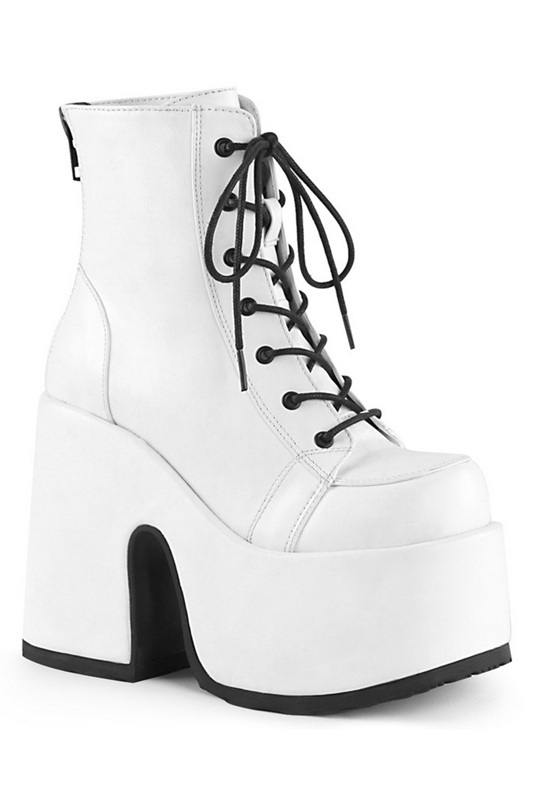 5" Chunky Heel White Vegan Leather Lace-Up Ankle Boots