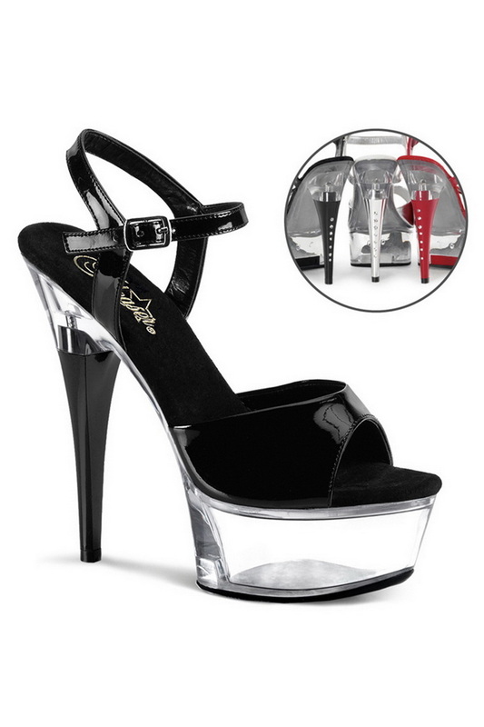 6" Rhinestone Heel Black & Clear Ankle Strap Sandals