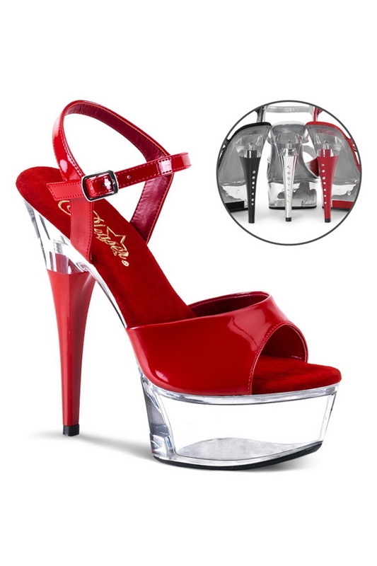 6" Rhinestone Heel Red Ankle Strap Sandals