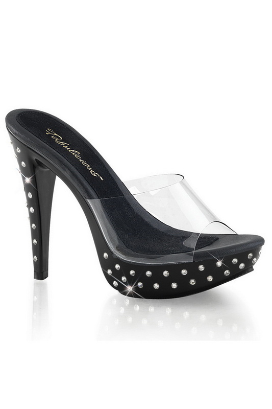 Fabulicious 5" Heel Black Rhinestone Studded Platform Slides