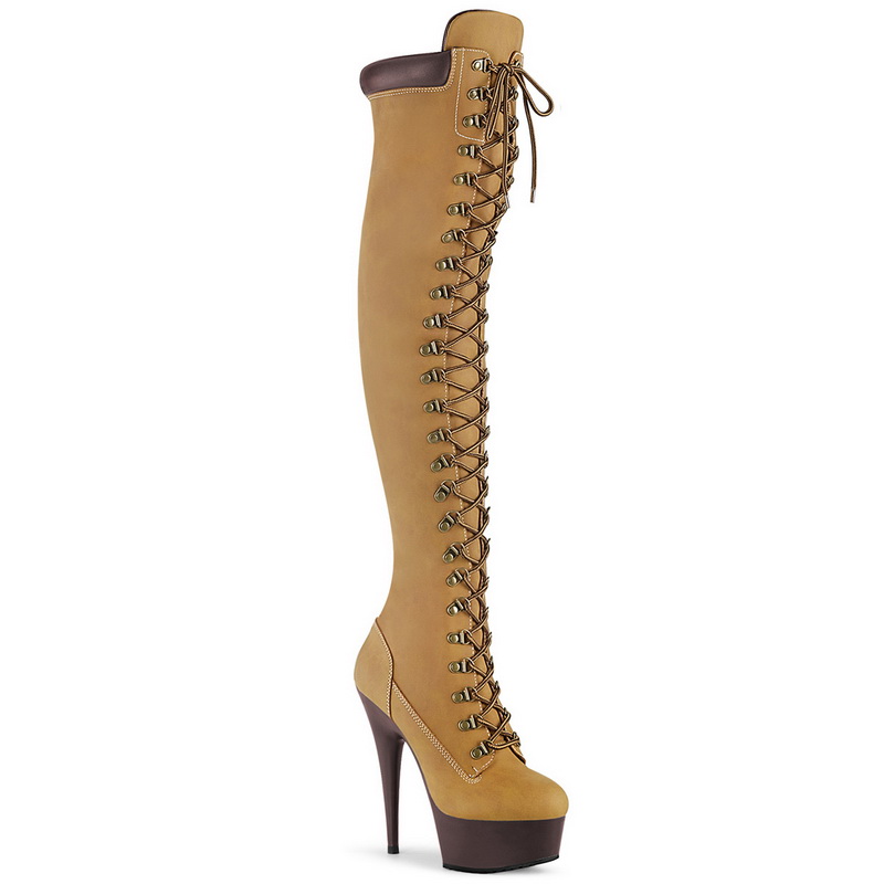 6" Heel Tan Nubuck Faux Leather Over The Knee Boots