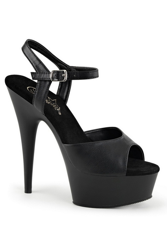 6" Heel Black Faux Leather Sandals