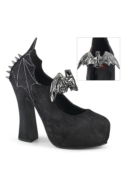 Demonia 5" Heel Black Satin & Lace Slip On Mary Janes