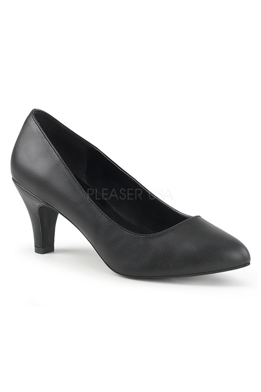 3" Block Heel Black Faux Leather Classic Pumps