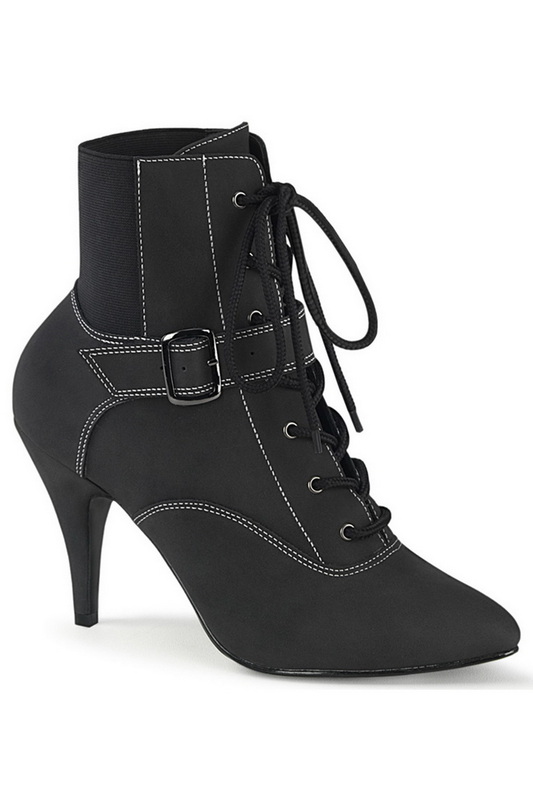 4" Heel Black Faux Nubuck Leather Ankle Boots