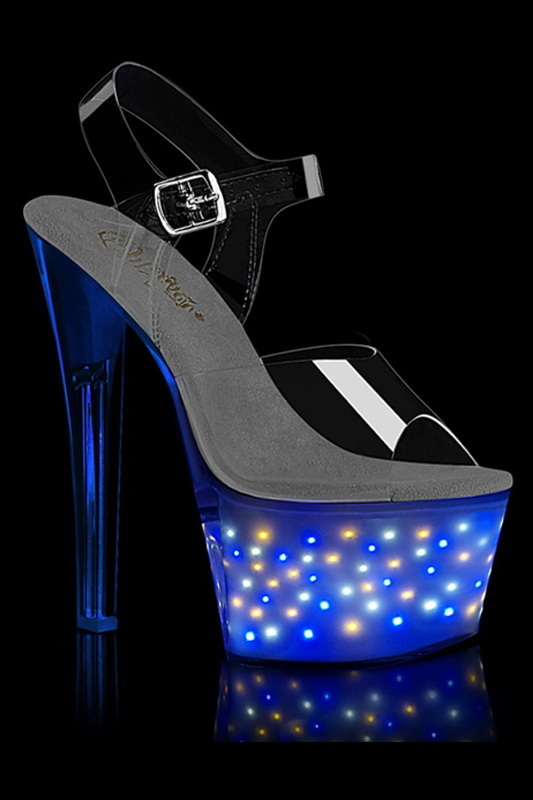 7" Heel White Glow LED Light-Up Mini Stars Ankle Strap Sandals