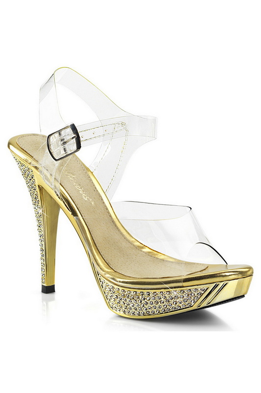4 1/2" Heel Gold Chrome Ankle Strap Sandals