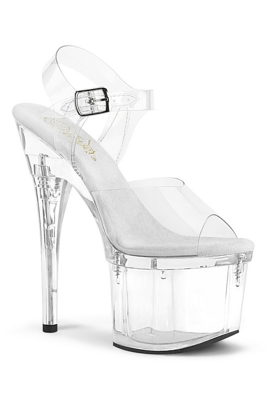 Pleaser 7" Heel Clear Platform Ankle Strap Sandals