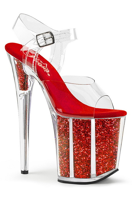 8" Heel Red Glitter Platform Ankle Strap Sandals