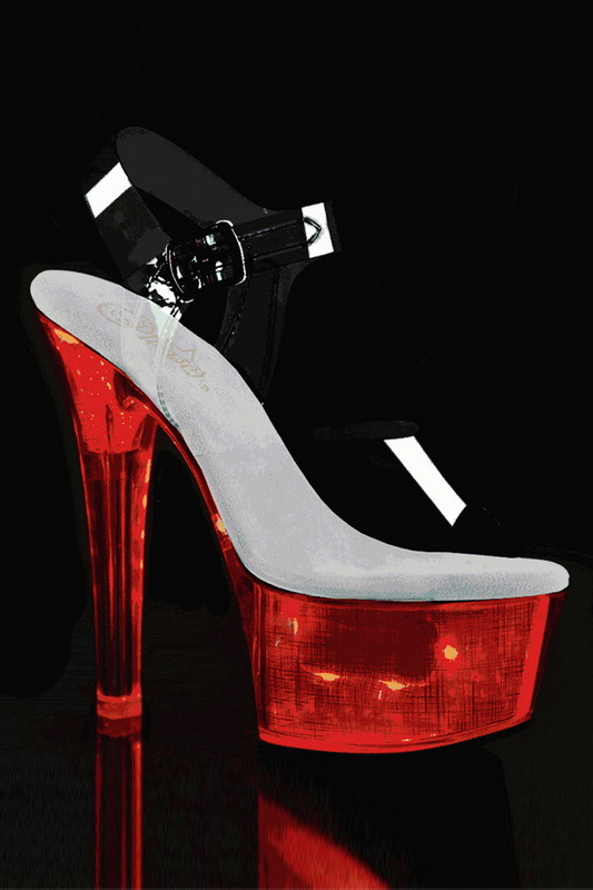 6" Heel Silver Hologram LED Light-Up Platform Ankle Strap Sandals