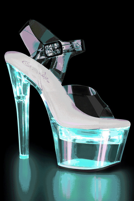 7" Heel Clear LED Illuminated Ankle Strap Sandals