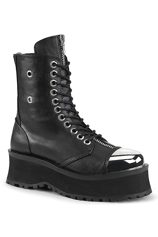 2 3/4" Platform Black Vegan Leather Ankle Boots