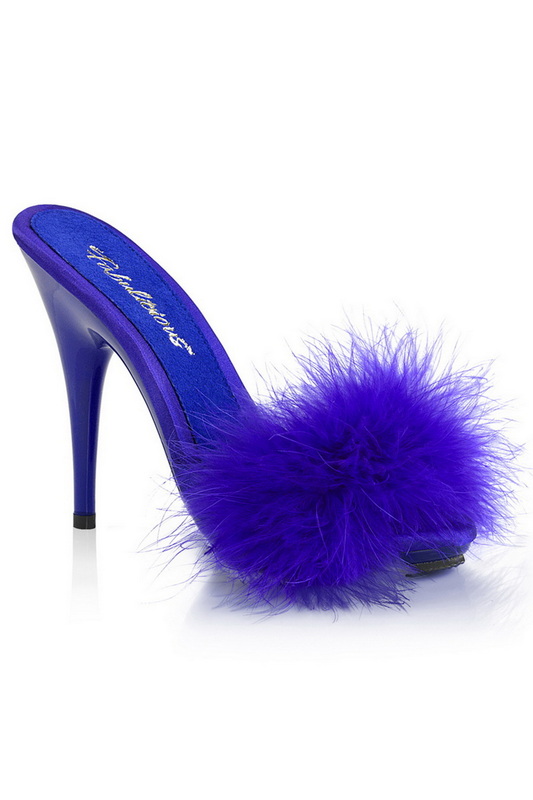 5" Heel Blue Satin Marabou Sandals