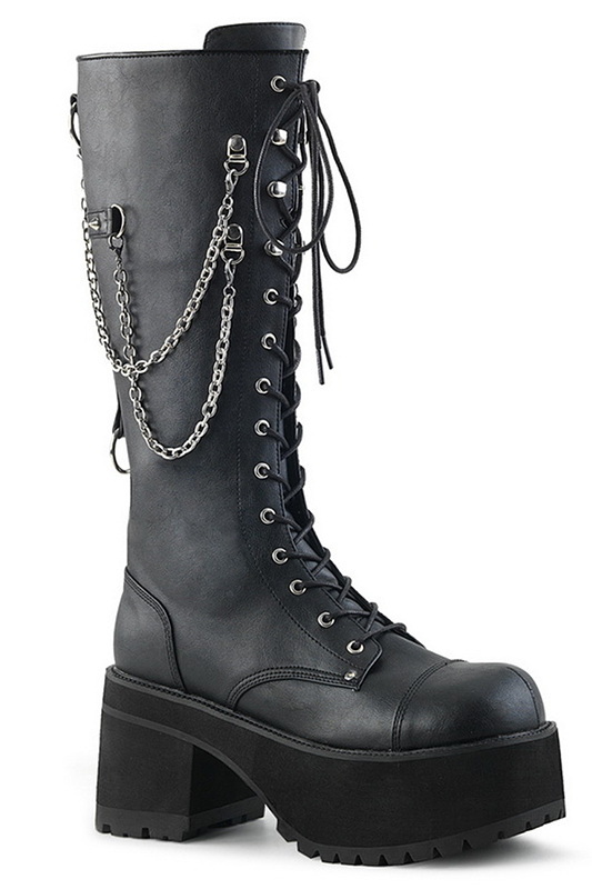 Demonia 3 3/4" Heel Lace-Up Front Knee High Boots