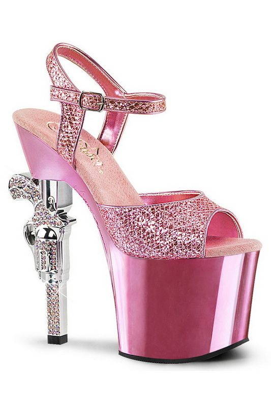 7" Heel Baby Pink Ankle Strap Sandals