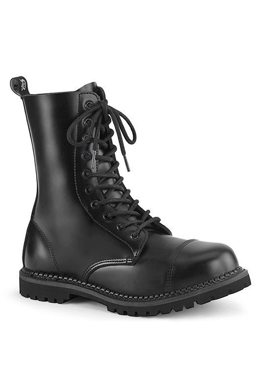 Demonia Black Leather Unisex Steel Toe Ankle Boots
